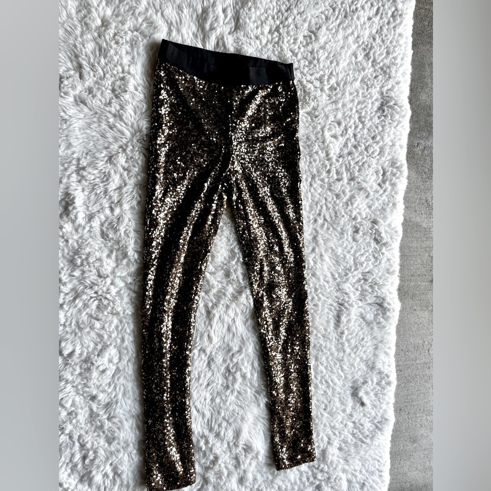 forever 21 gold sequin covered leggings, never worn, sz small